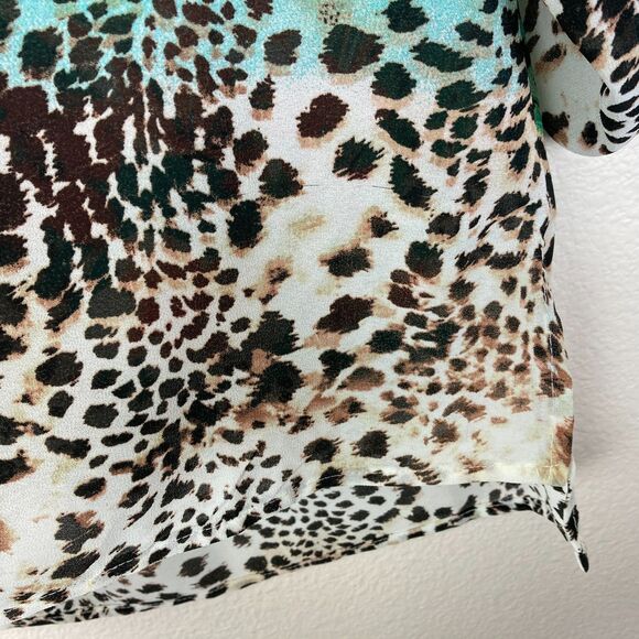 Soft Surroundings Sheer Popover Blouse Size PS Green Floral Animal Tropical - Picture 8 of 8